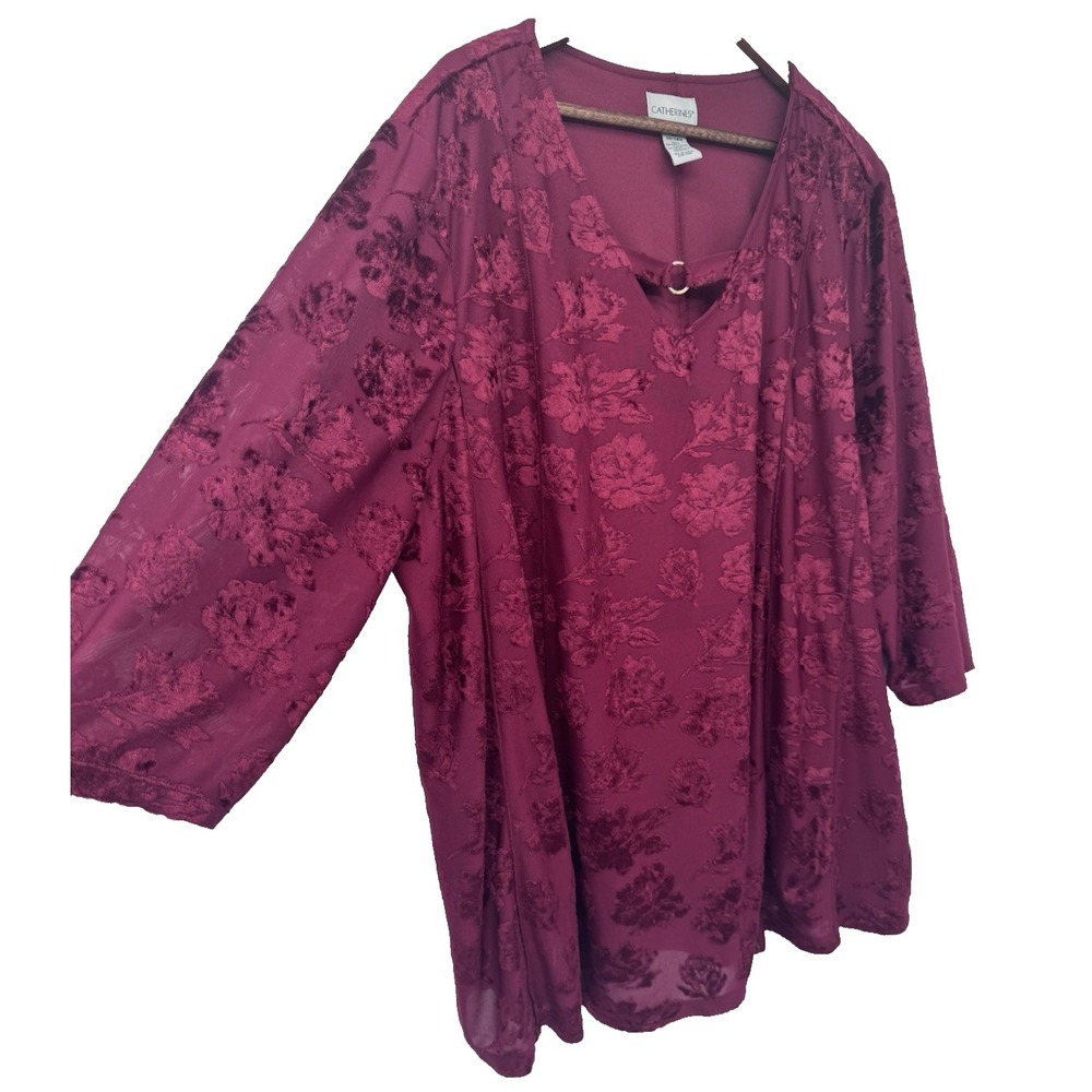 Catherines Burgundy Red Velvet burnout sheer 3X Whimsigoth Fairy romantic